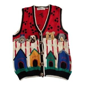 Belle Pointe Sz Medium Dog Lovers In the Dog House Sweater Vest Cute Dog…‎